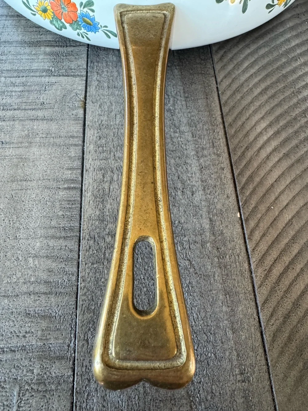 Vintage Villeroy & Boch Floral Farmhouse Enamel Covered Skillet W/Brass Handle